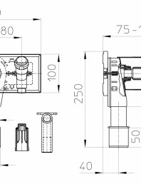 Desen tehnic - Sifon pentru masina de spalat DN40 50 cu racord la apa robinet de