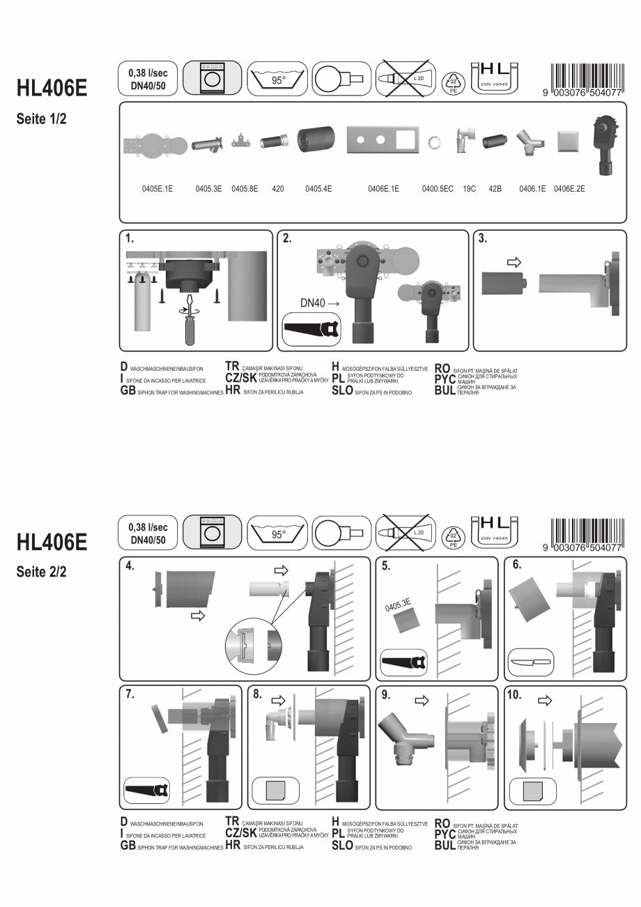 Pagina 1 - Exemplu montaj - Sifon pentru masina de spalat DN40/50 cu racord la apa, robinet de...