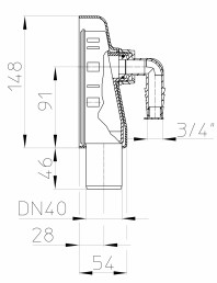Desen tehnic - Sifon pentru masina de spalat DN40 cu montaj aparent cu capac alb