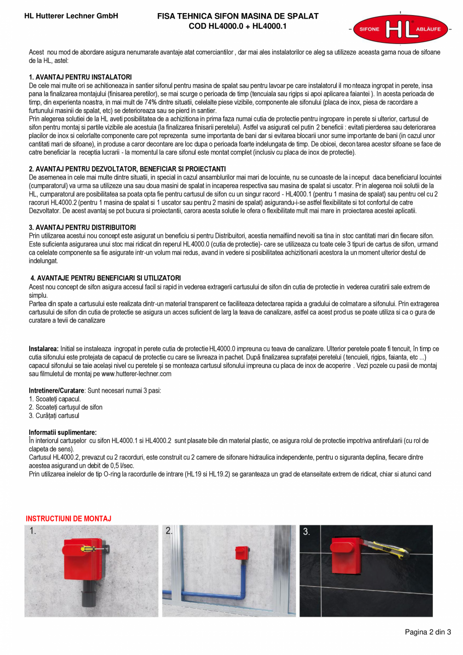 Pagina 2-Sifon ingropat pentru masina de spalat cu acces pentru curatare HL Hutterer & Lechner HL4000.0 +...