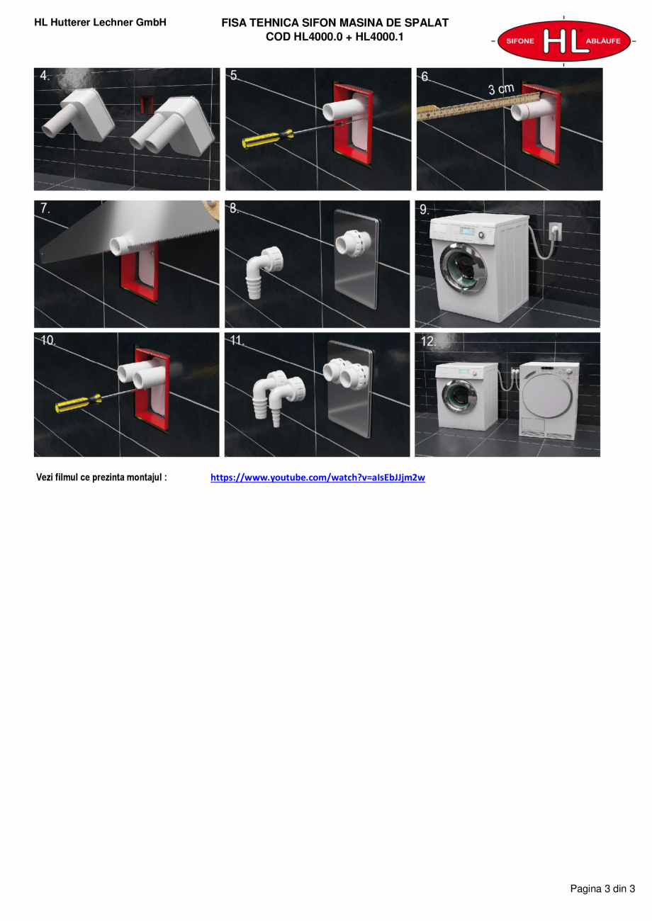 Pagina 3-Sifon ingropat pentru masina de spalat cu acces pentru curatare HL Hutterer & Lechner HL4000.0 +...