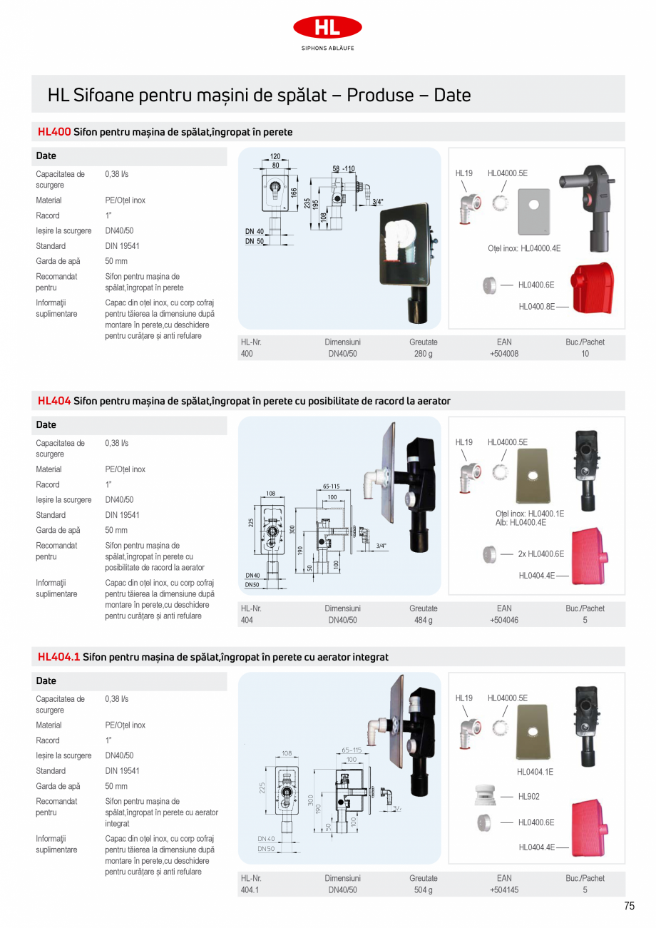 Pagina 5-Sifoane pentru masini de spalat HL Hutterer & Lechner Catalog, brosura Romana l de sifon cu...