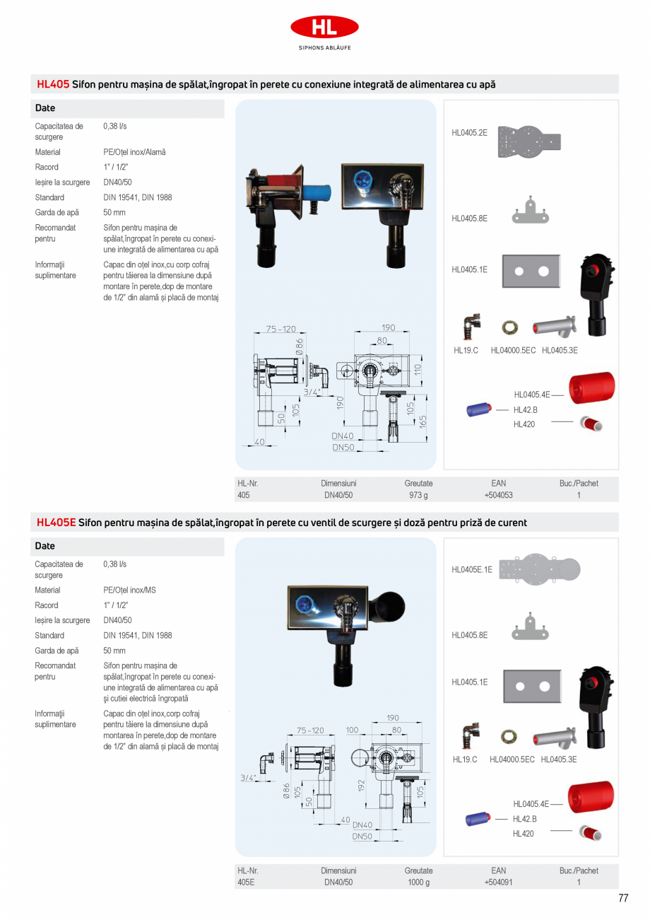 Pagina 7-Sifoane pentru masini de spalat HL Hutterer & Lechner Catalog, brosura Romana ntru
mașina de...