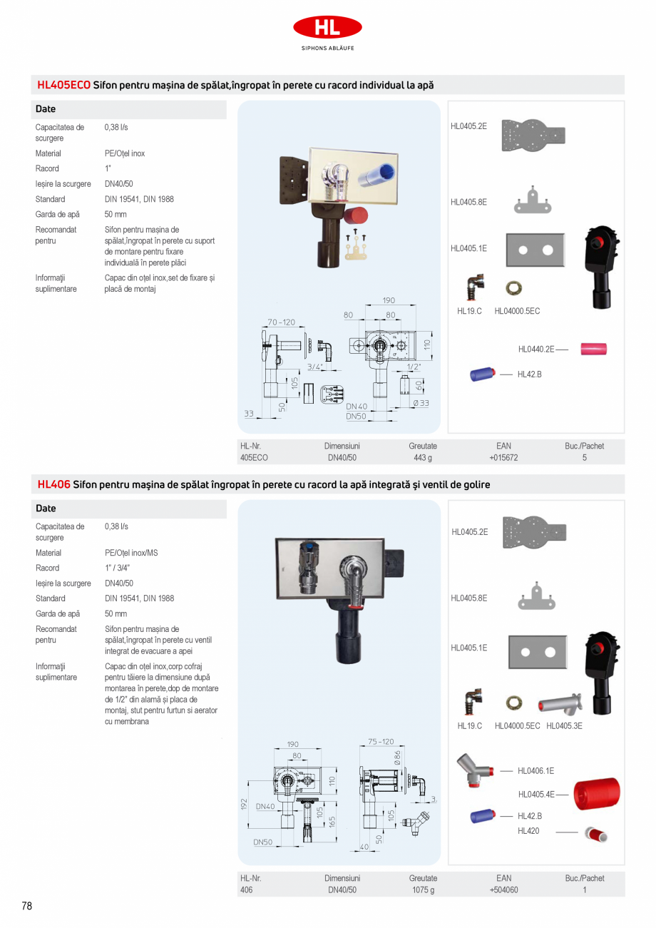 Pagina 8-Sifoane pentru masini de spalat HL Hutterer & Lechner Catalog, brosura Romana rcasa de scurgere ...