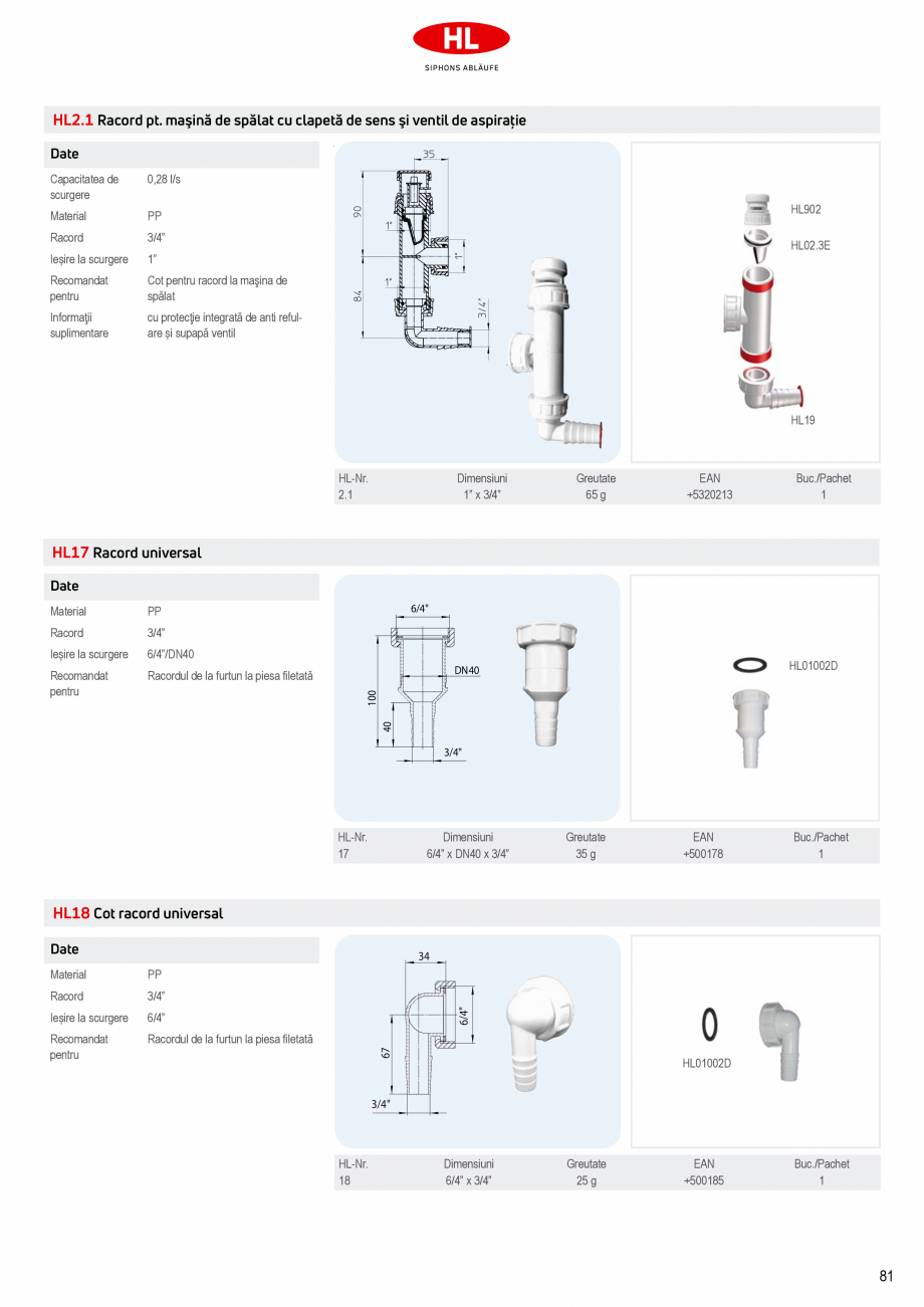 Pagina 11-Sifoane pentru masini de spalat HL Hutterer & Lechner Catalog, brosura Romana 
In combinatie cu ...