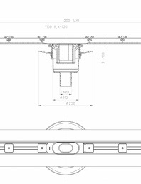 Desen tehnic: Rigola din inox pentru dus cu racord iesire vertical DN50, flansa 1200 mm