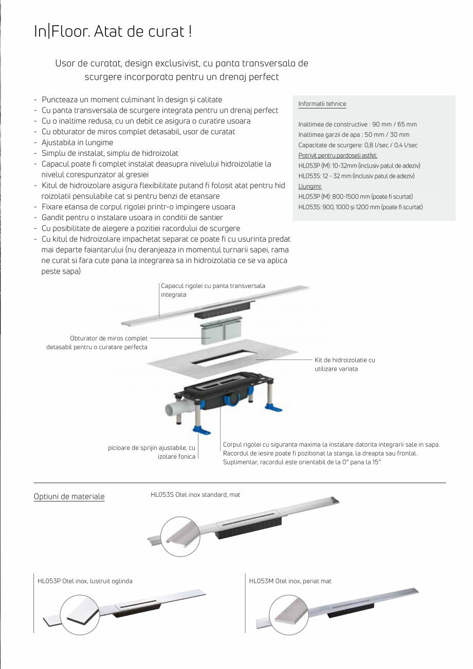 Pagina 3-Rigole seria InFloor pentru dusuri fara bariere HL Hutterer & Lechner HL53K, HL53KF Catalog,...