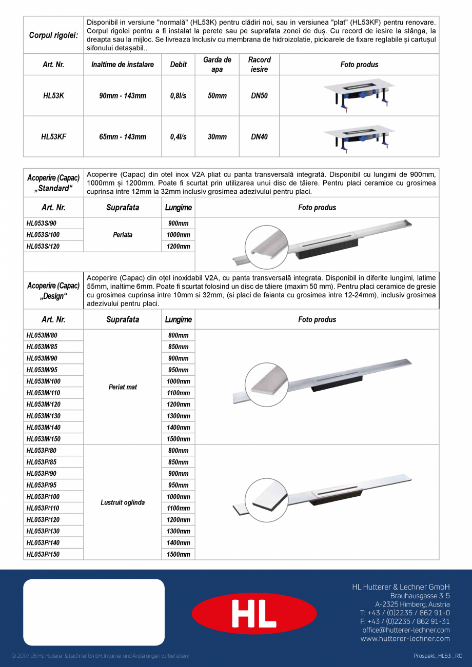 Pagina 4-Rigole seria InFloor pentru dusuri fara bariere HL Hutterer & Lechner HL53K, HL53KF Catalog,...