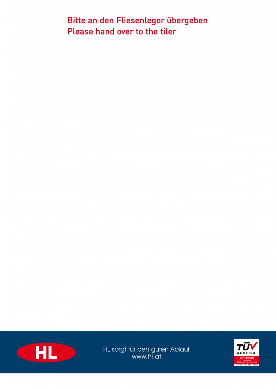 Pagina 1-Ghid montaj rigola de dus HL Hutterer & Lechner HL53K, HL53KF Instructiuni montaj, utilizare...