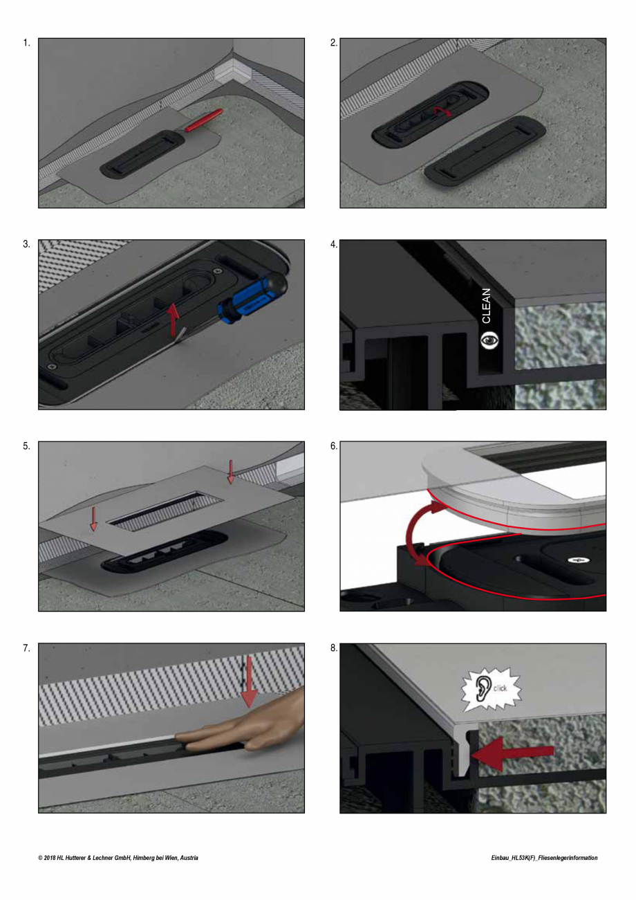 Pagina 2-Ghid montaj rigola de dus HL Hutterer & Lechner HL53K, HL53KF Instructiuni montaj, utilizare 