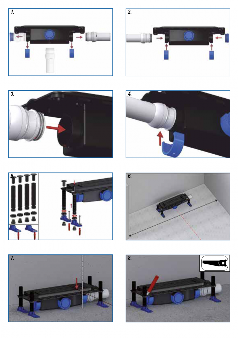 Pagina 2-Ghid de instalare pentru rigolele de dus HL Hutterer & Lechner HL53K, HL53KF Instructiuni montaj...