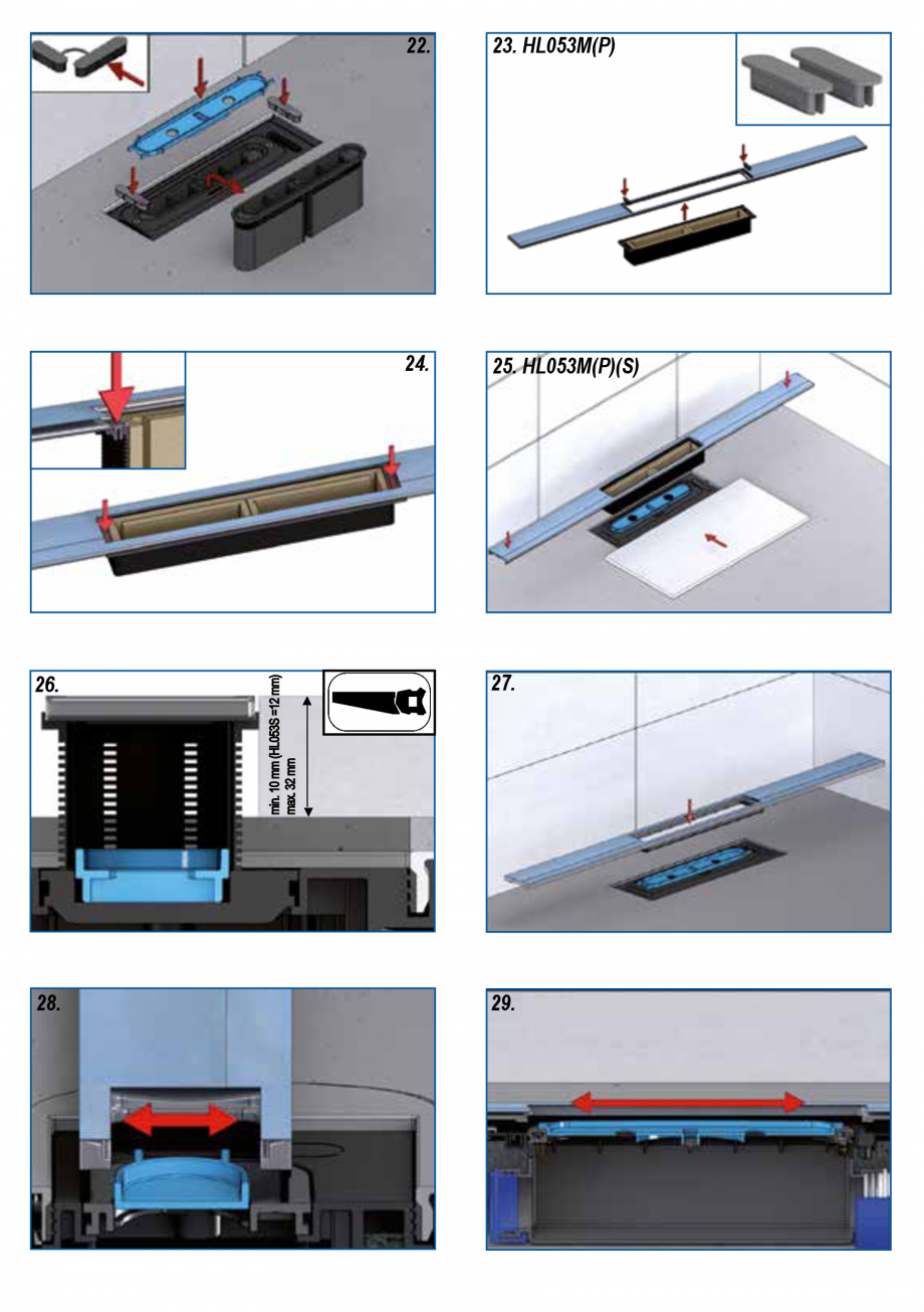 Pagina 5-Ghid de instalare pentru rigolele de dus HL Hutterer & Lechner HL53K, HL53KF Instructiuni montaj...