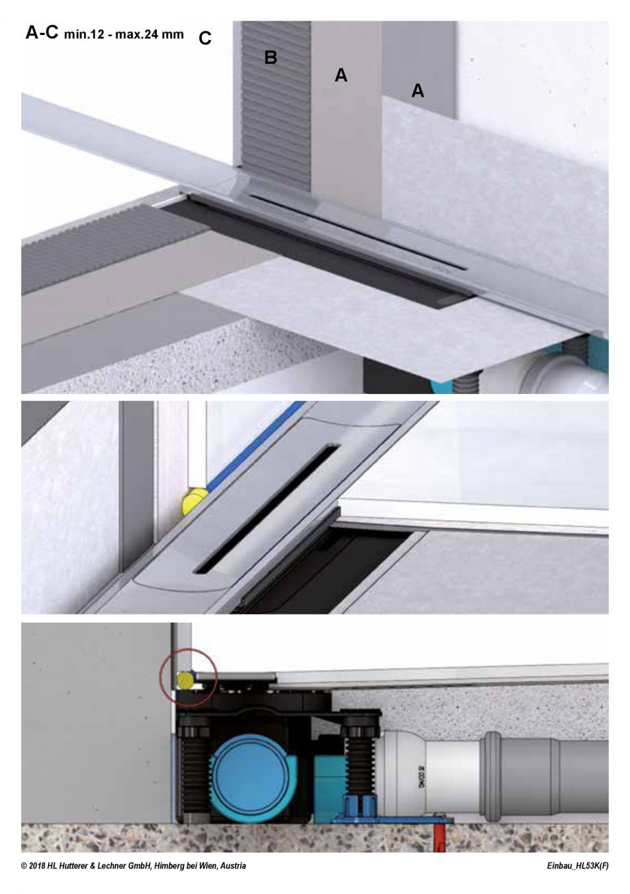 Pagina 8-Ghid de instalare pentru rigolele de dus HL Hutterer & Lechner HL53K, HL53KF Instructiuni montaj...