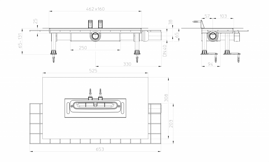 Pagina 1-Desen tehnic: Corp rigola dus InFloor CeraDrain, DN40 HL Hutterer & Lechner HL53KFC Fisa tehnica...