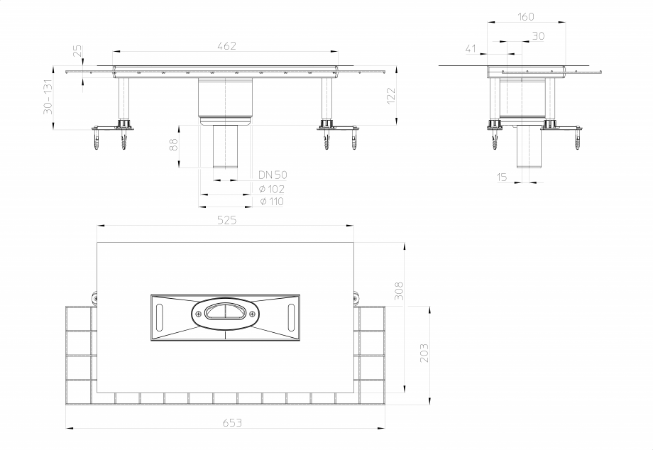 Pagina 1-Desen tehnic: Corp rigola dus InFloor CeraDrain, DN50 HL Hutterer & Lechner HL53KVC Fisa tehnica...