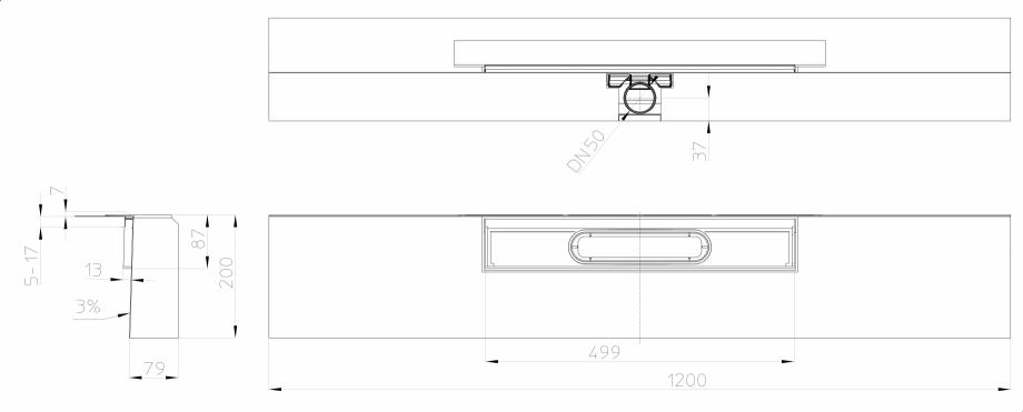Pagina 1-Desen tehnic: Rigola de dus "PRIMUS LINE" inglobata in bloc din EPS, cu rama fara capac HL...