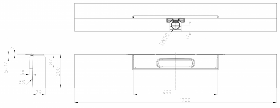 Pagina 1-Desen tehnic: Rigola de dus "PRIMUS LINE" inglobata in bloc din EPS, cu rama fara capac - ...