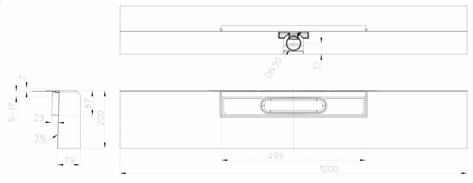 Pagina 1-Desen tehnic: Rigola de dus "PRIMUS LINE" inglobata in bloc din EPS, cu rama fara capac - ...