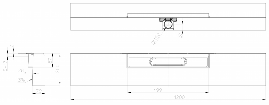 Pagina 1-Desen tehnic: Rigola de dus "PRIMUS LINE" inglobata in bloc din EPS, cu rama fara capac - ...