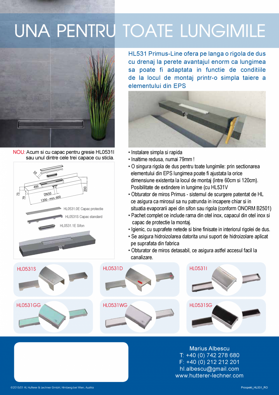 Pagina 2-Rigola de dus "PRIMUS LINE" HL Hutterer & Lechner HL531 Catalog, brosura  sifon sau...