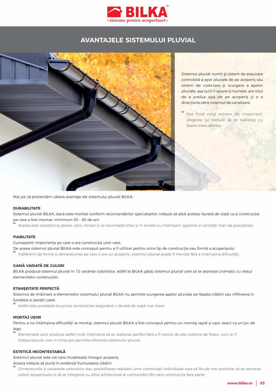Catalog sisteme pluviale BILKA Catalog, brosura Romana