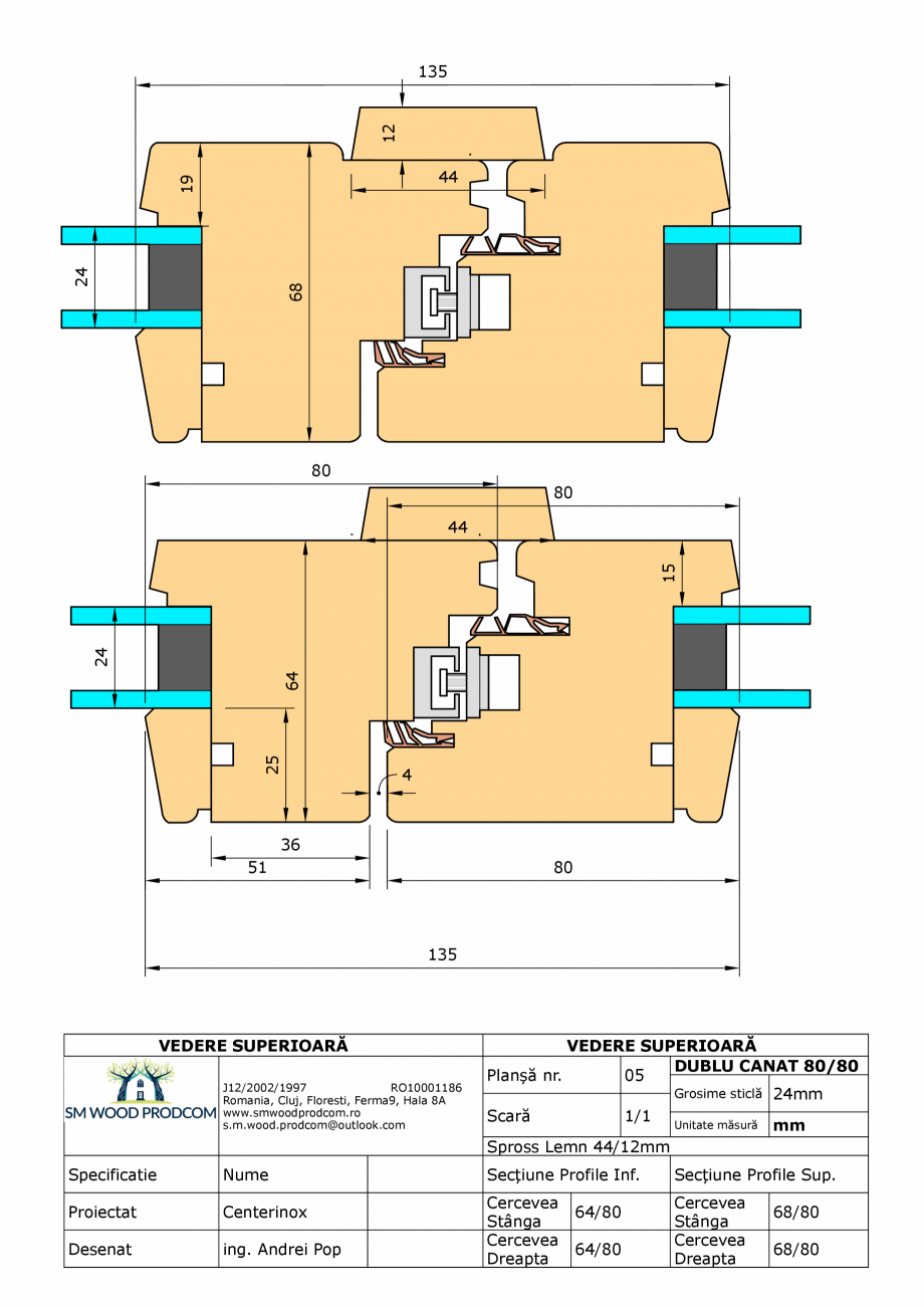 Pagina 1-CAD-PDF Fereastra din lemn dublu canat 80/80 SM WOOD PRODCOM Detaliu de produs 