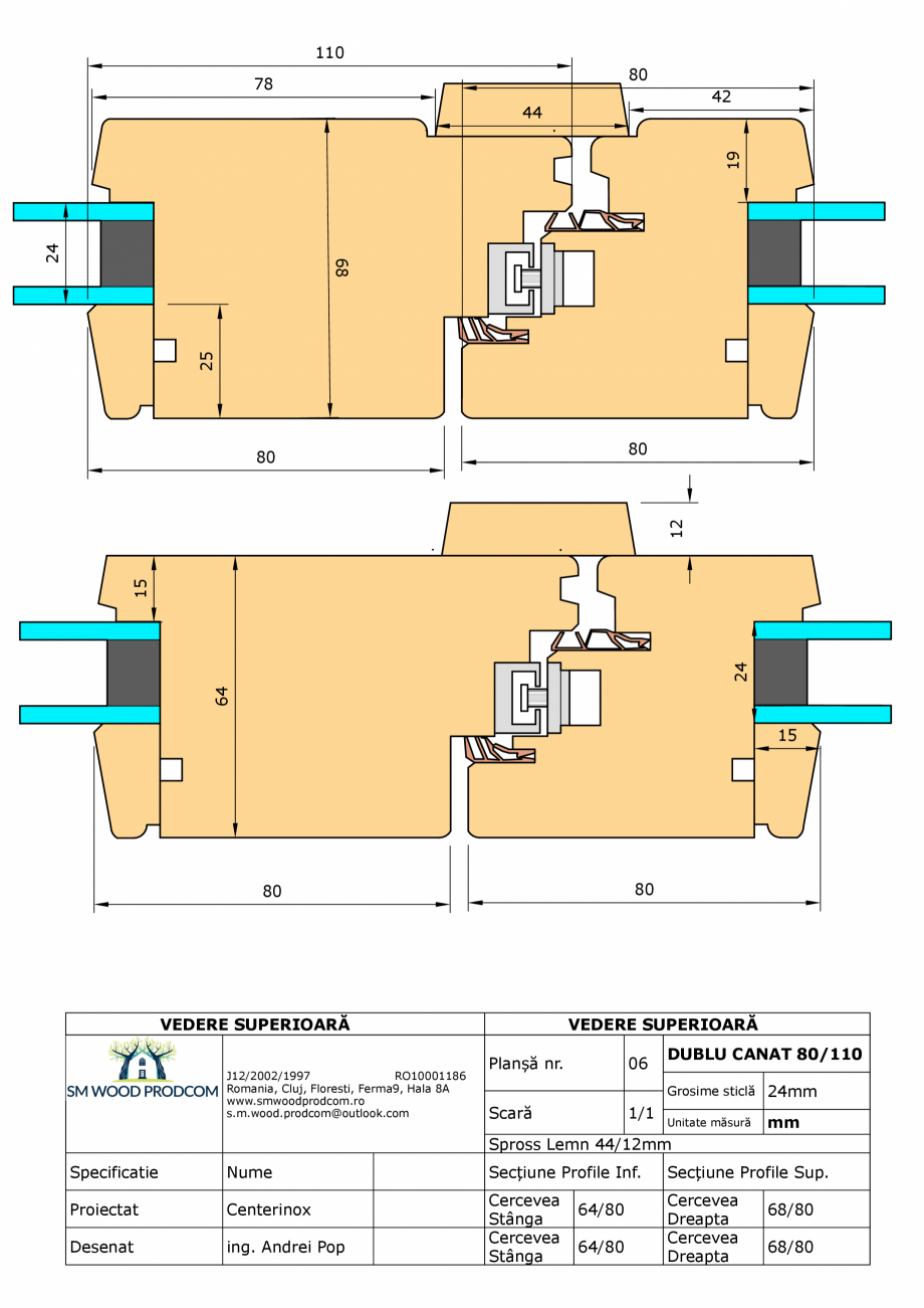 Pagina 1-CAD-PDF Fereastra din lemn dublu canat 80/110 SM WOOD PRODCOM Detaliu de produs 