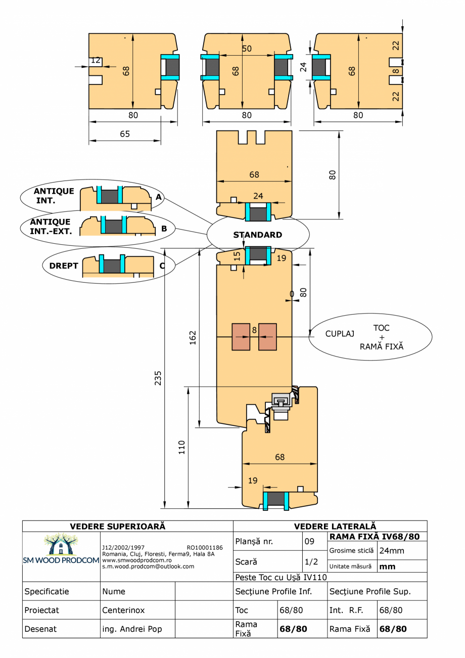 Pagina 1-CAD-PDF Fereastra din lemn rama fixa IV68/80 SM WOOD PRODCOM Detaliu de produs 