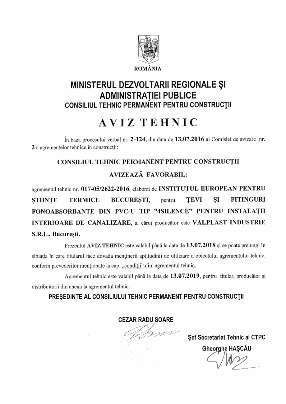Pagina 1- Aviz tehnic pentru tevi si fitinguri fonoabsorbante din PVC-U tip 4SILENT pentru instalatii de...