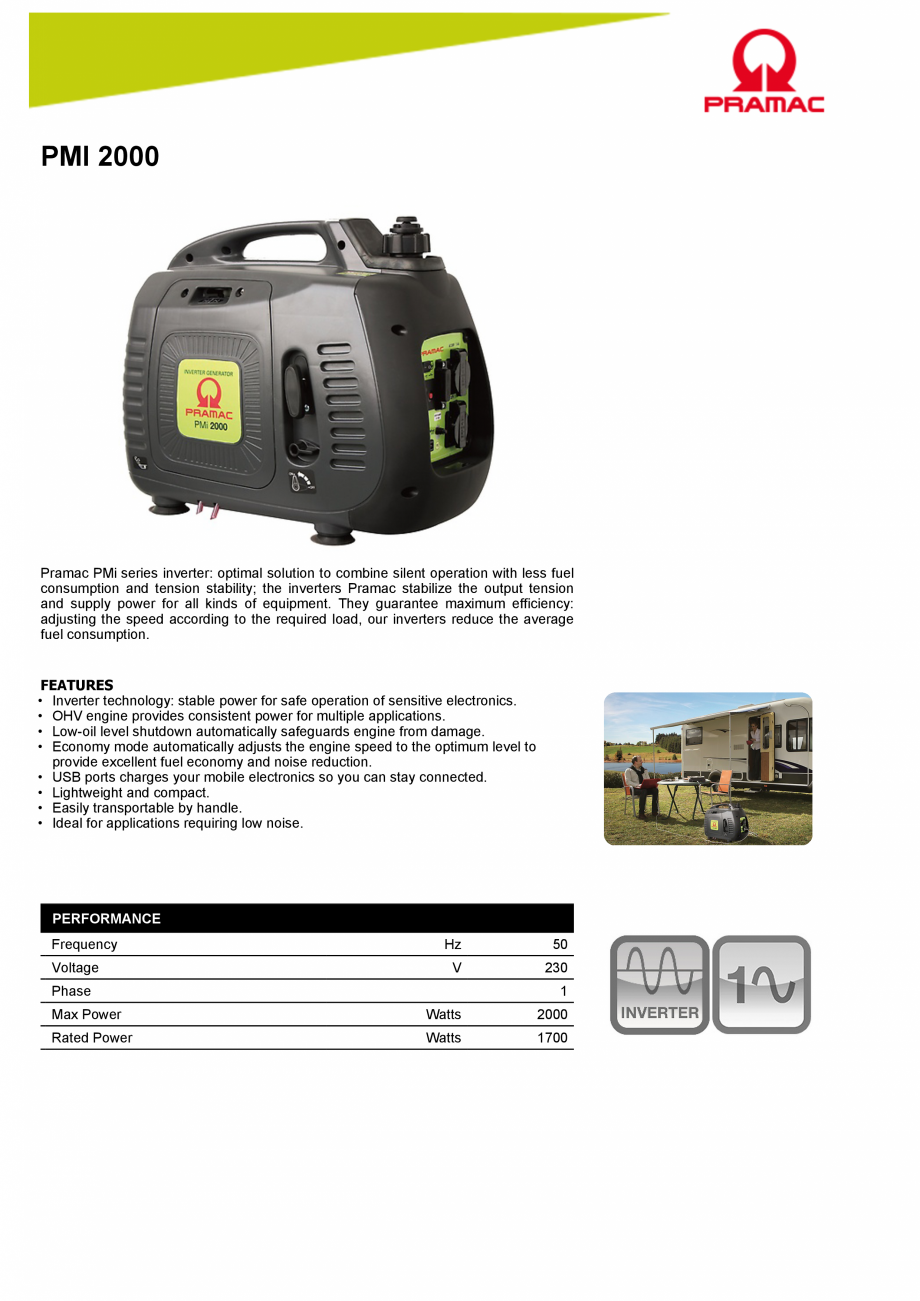 Pagina 1-Generator tip inverter monofazic PRAMAC PMi2000 Fisa tehnica Engleza PMI 2000

Pramac PMi series...