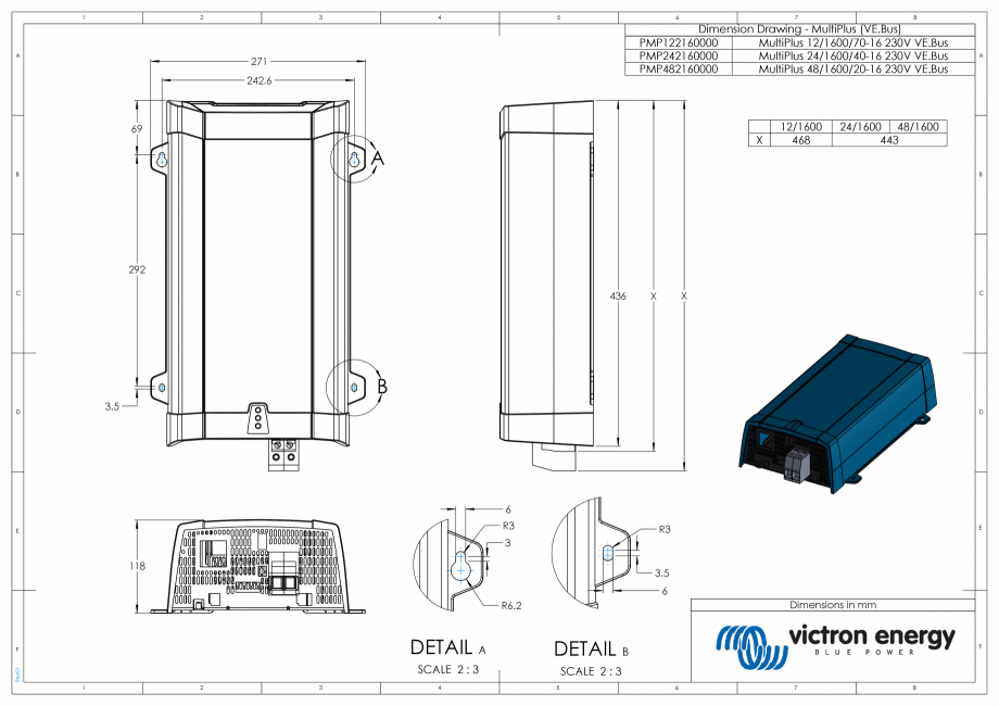 Pagina 1-CAD-PDF Dimensiuni carcasa incarcator/invertor MultiPlus-12V-24V-48V-1600VA Victron Energy Detaliu...