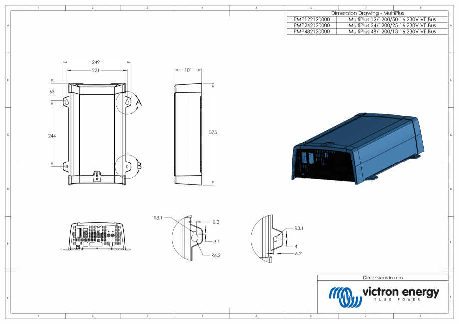 Pagina 1-CAD-PDF Dimensiuni carcasa incarcator/invertor MultiPlus-12V-24V-48V-1200VA Victron Energy Detaliu...