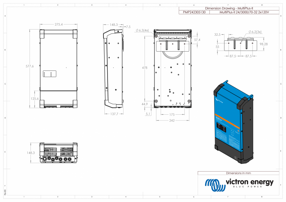 Pagina 1-CAD-PDF Dimensiuni carcasa incarcator/invertor MultiPlus-II-24V-3000VA-2x120V Victron Energy Detaliu...