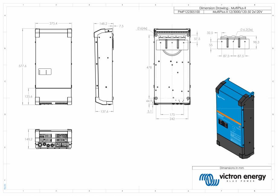 Pagina 1 - CAD-PDF Dimensiuni carcasa incarcator/invertor MultiPlus-II-12V-3000VA-2x120V Victron...