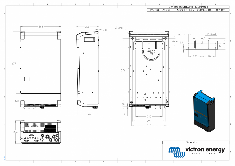 Pagina 1-CAD-PDF Dimensiuni carcasa incarcator/invertor MultiPlus-II-48V10kVA Victron Energy Detaliu de...