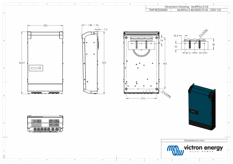 Pagina 1-CAD-PDF Dimensiuni carcasa incarcator/invertor MultiPlus-II-48V5000VA-GX Victron Energy Detaliu de...