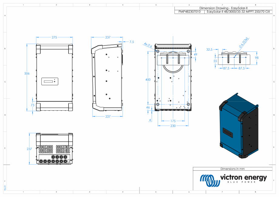 Pagina 1-CAD-PDF Dimensiuni carcasa incarcator/invertor EasySolar-II-48V-3kVA Victron Energy Detaliu de...
