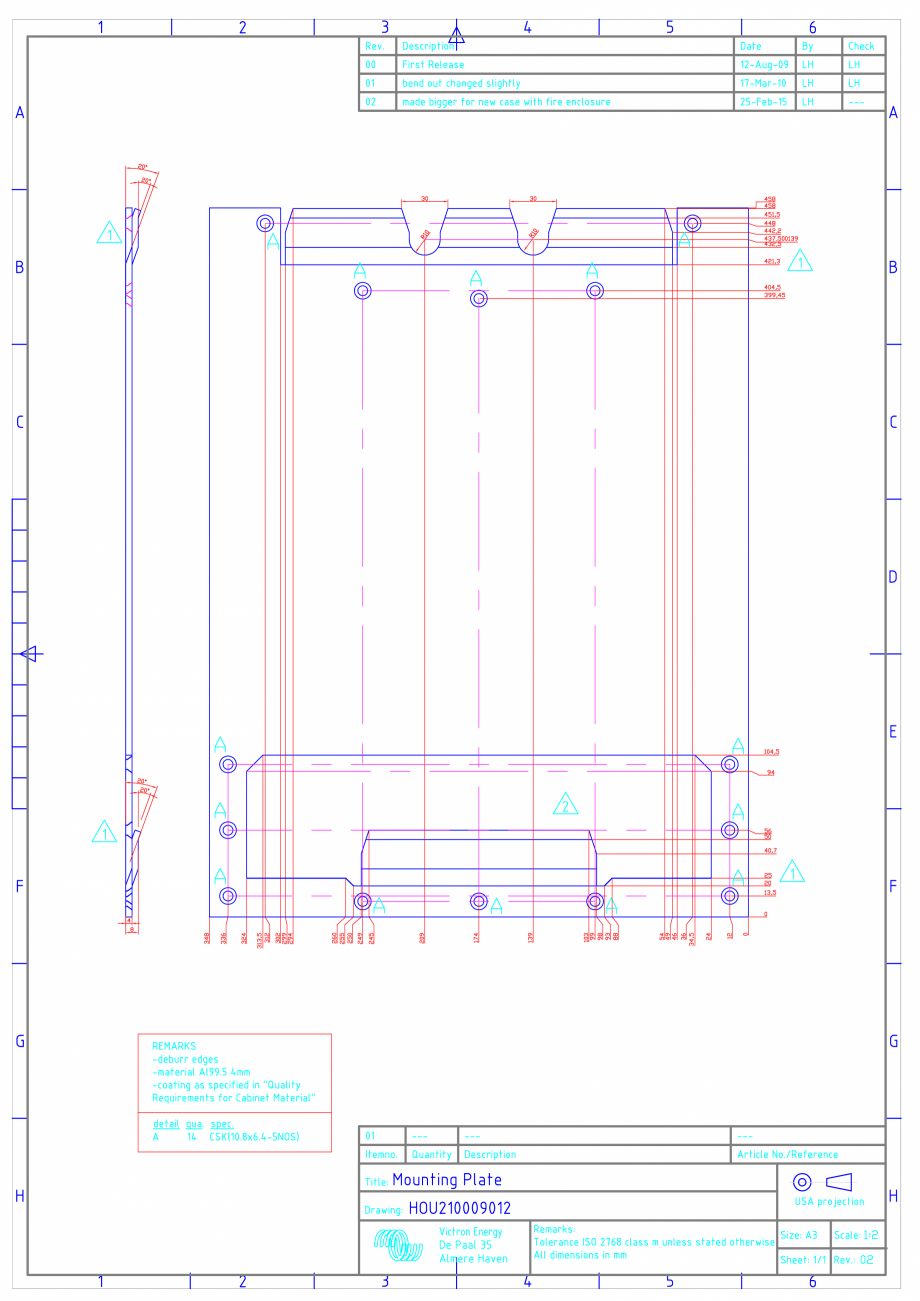 Pagina 1-CAD-PDF Detalii montaj incarcator/invertor - QUA-8-10kVA_HOU210009012 Victron Energy Detaliu de...