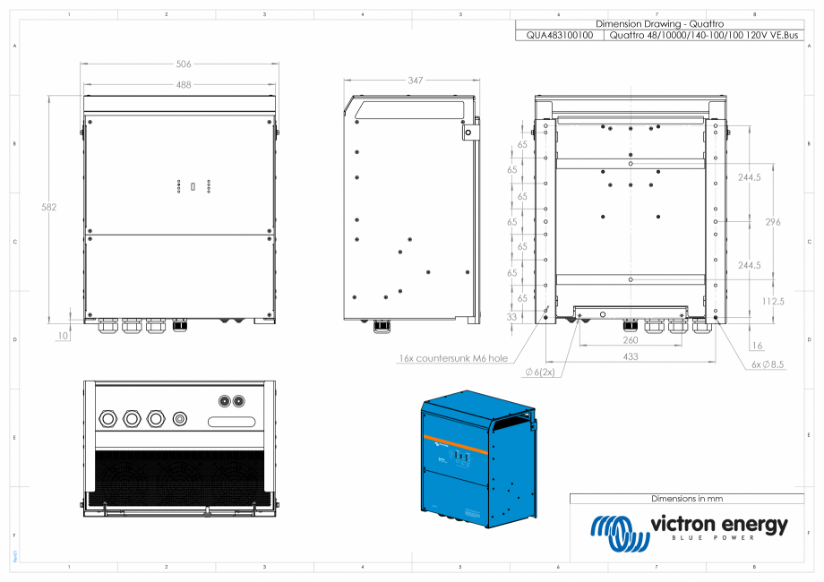 Pagina 1-CAD-PDF Dimensiuni carcasa incarcator/invertor Quattro-48V-10000VA-120V Victron Energy Detaliu de...