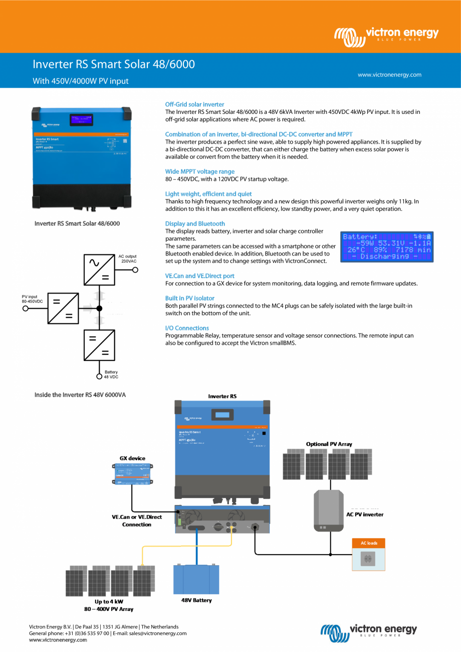 Pagina 1-Invertor RS Smart Solar 48/6000 Victron Energy Catalog, brosura Engleza Inverter RS Smart Solar...