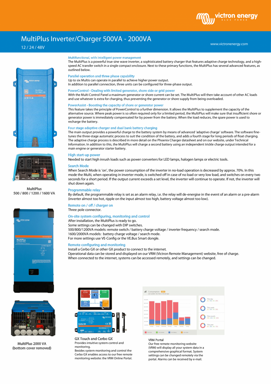 Pagina 1-Invertor/incarcator Victron Energy MultiPlus 500VA -1600VA Fisa tehnica Engleza MultiPlus...