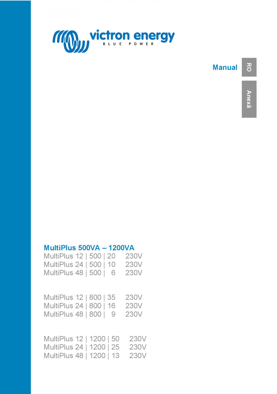 Pagina 1-Manual de utilizare pentru incarcator/invertor Victron Energy MultiPlus 500VA -1600VA Instructiuni...