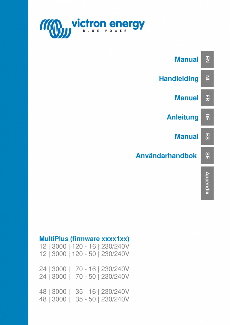 Pagina 1-Manual de utilizare - firmware incarcator/invertor MultiPlus-3k-230V-16A--50A Victron Energy...