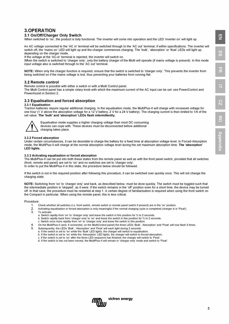 Pagina 70 - Manual de utilizare pentru incarcator/invertor MultiPlus-II-12V-24V-48V-3k,-5k,-8k...