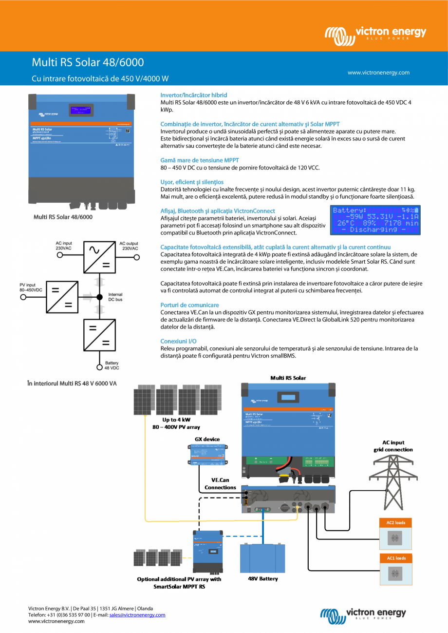 Pagina 1-Multi RS Solar 48/6000 cu intrare fotovoltaica de 450 V/4000 W Victron Energy Fisa tehnica Romana...