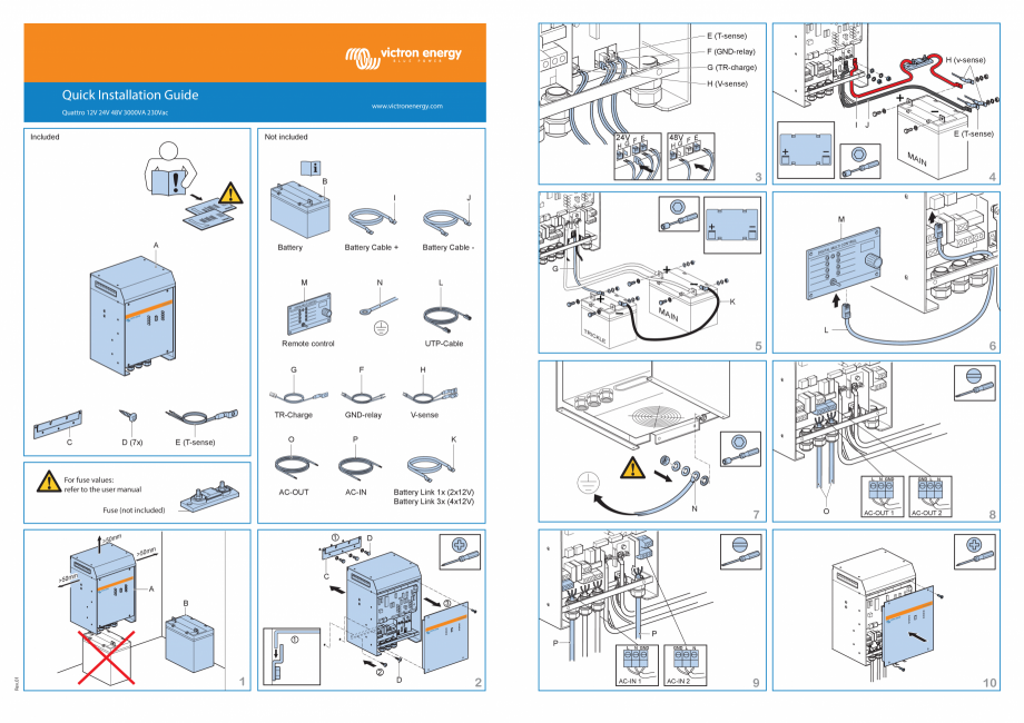 Pagina 1-Ghid de instalare rapida pentru incarcator/invertor Quattro-12V-24V-48V-3000VA-230Vac Victron Energy...