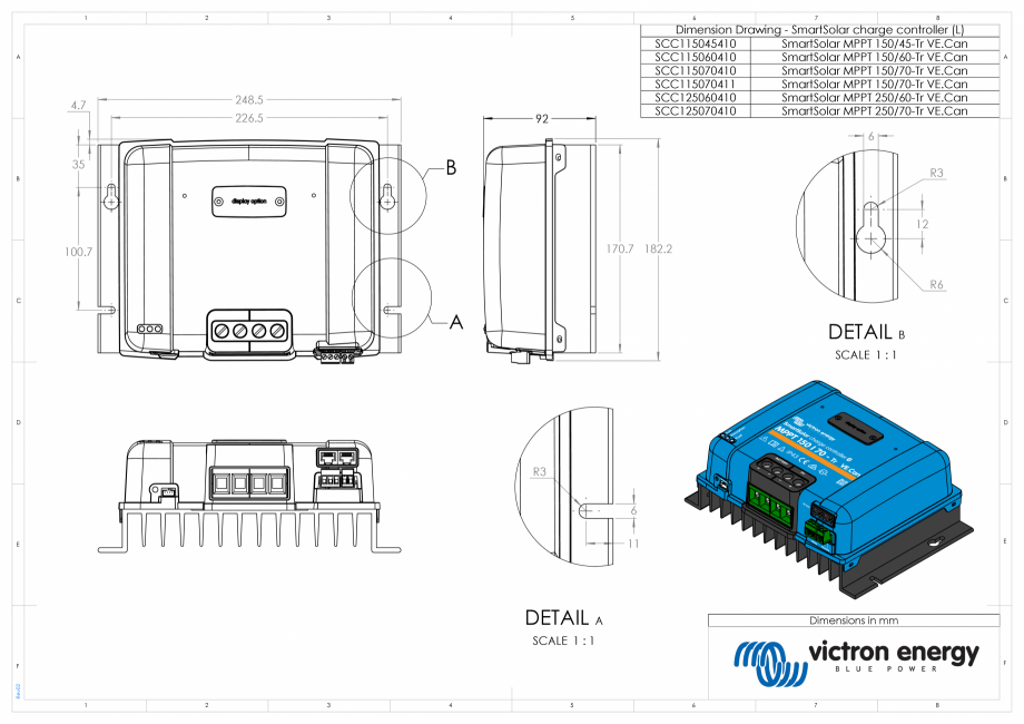Pagina 1-CAD-PDF Dimensiuni carcasa controler de incarcare solara SmartSolar-MPPT-150-250V-45A-60A-70A-Tr-VE....