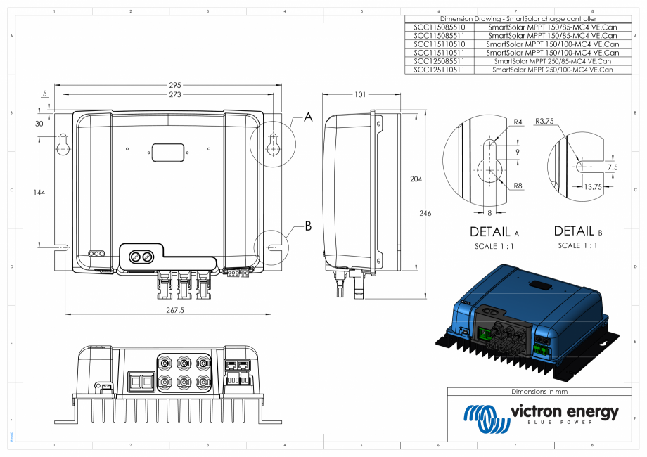 Pagina 1-CAD-PDF Dimensiuni carcasa controler de incarcare solara SmartSolar-MPPT-150V-250V-85A-100A-MC4...