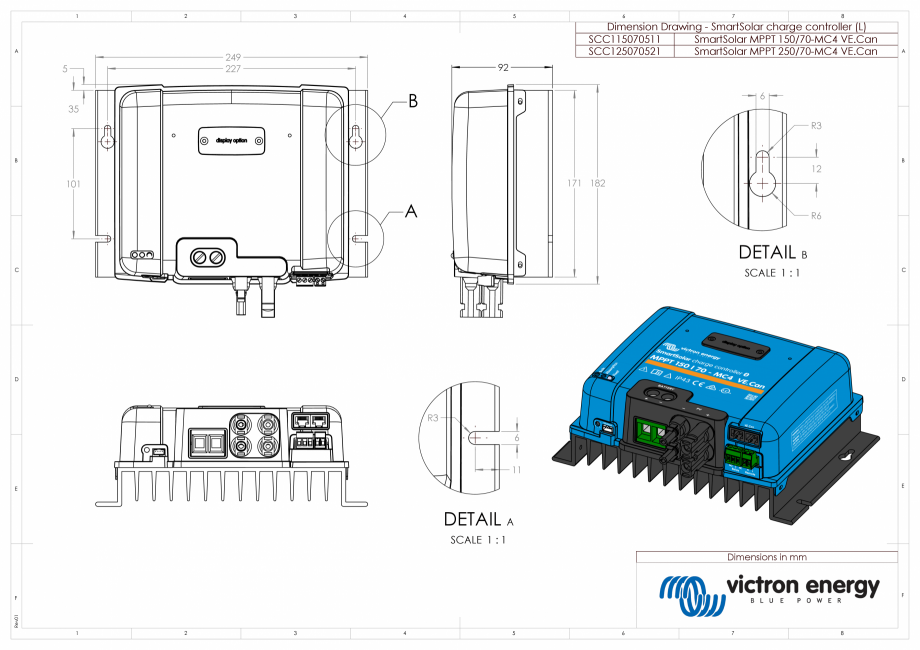 Pagina 1-CAD-PDF Dimensiuni carcasa controler de incarcare solara SS-MPPT-150-250-70-MC4-VE.CAN Victron...