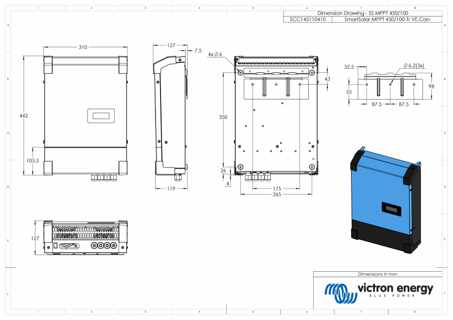 Pagina 1-CAD-PDF Dimensiuni carcasa regulator de incarcare solara SmartSolar MPPT-RS-450-100 Victron Energy...